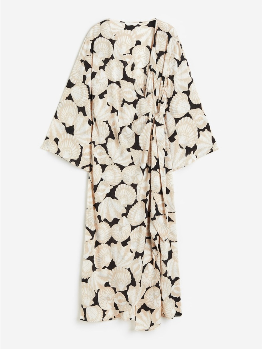 H&M Printed Wrap Maxi Dress in Cream and Black
